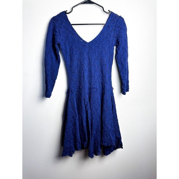 Free People Blue Katya V-Neck 3/4 Sleeve Paisley Stretch Lace Dress XS - Picture 2 of 12